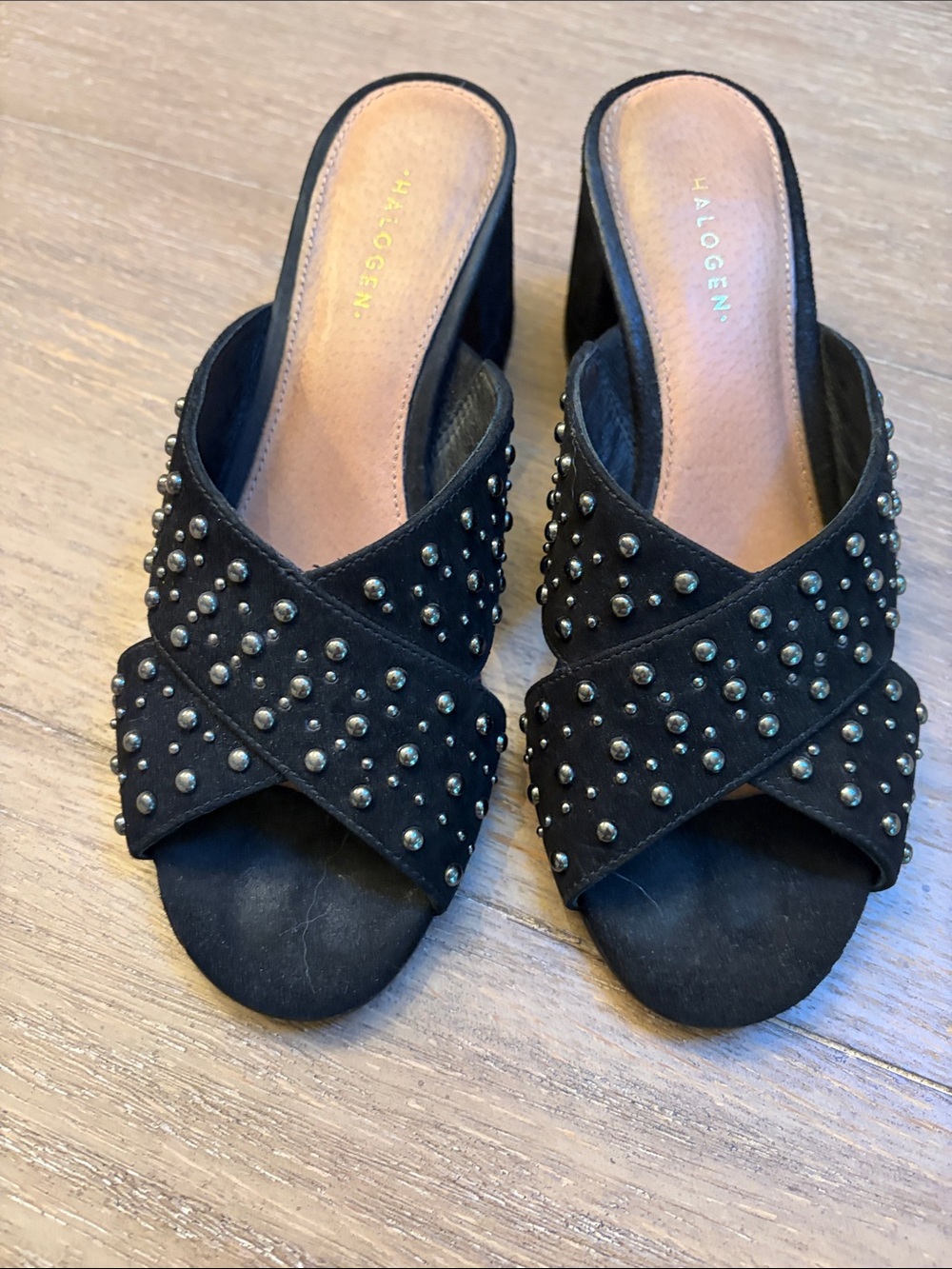 Halogen Black Studded Crisscross Mule Sandals
